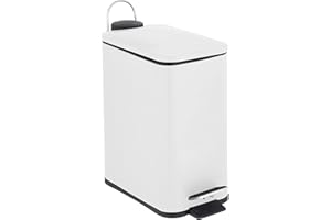 Optimal Products 5L Pedal Bin Slim Lid Soft Close Brush Holder Home Office Waste Paper Dustbin (5L WHITE BIN ONLY)