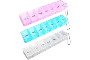 REEKNOKOL Portapillole da 3 pezzi, portapillole portatile da viaggio, organizer per tablet da 7 giorni con scomparti per farmaci, integratori, vitamine e olio di fegato di merluzzo (rosa, bianco e blu)