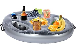 Windfromort Porte-boisson gonflable 2-en-1 avec plateau pour piscine - Bar gonflable pour piscine & Plateau à collations avec 8 trous – Grande capacité – Support de fête flottant pour piscine, plage