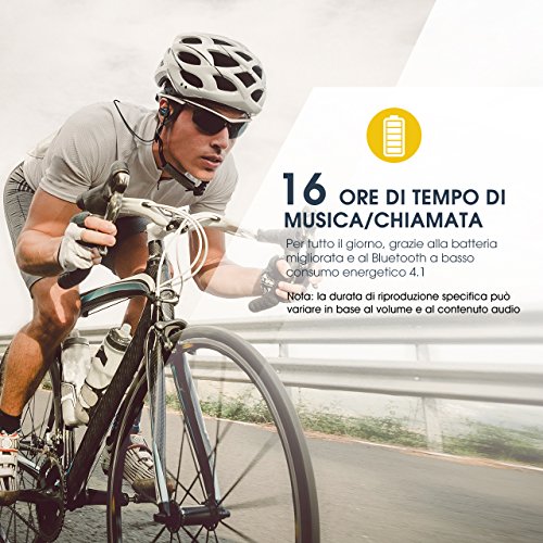 Auricolari Bluetooth 4.1 Mpow D2, Auricolari Sportivi Bluetooth Rivestimento Nano Impermeabile IPX7 con Microfono e Custodia da Trasporto per iPhone 7, 7 Plus, 6s, 6s Plus, 6, 6 Plus, Samsung, Huawei, Sony ed Altri Smartphone