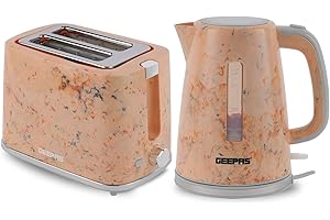 Geepas 1.7L 2200W Cordless Electric Kettle, 900W 2 Slice Bread Toaster Combo Set | 360° Rotational Base, Concealed Heating & Strix Control l 7 Level Browning Control, Crumb Tray | Premium Design Cream