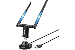 Aigital Adattatore WiFi USB 1200Mbps, Chiavetta WiFi DualBand 2.4G 300Mbps +5G 867Mbps Scheda di Rete Wireless con 2 Antenne WiFi 5dBi, Base USB 3.0 con Cavo da 65 cm per PC Desktop Windows/Mac OS