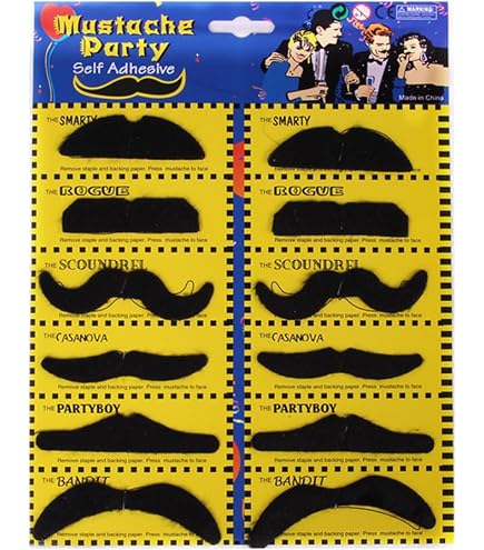 Lot 24 Fausses Moustaches Noires Réalistes - Autocollantes Réutilisables Pour Fêtes Halloween Cosplay