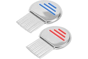 IMPODITIONGS 2 Stück Läusekamm,Edelstahl extra fein Läusekamm,Für Baby Kinder Erwachsene und Haustier(Rot und Blau)