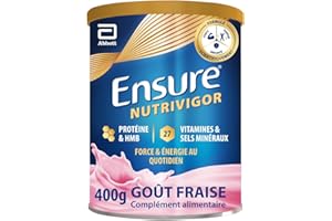 Ensure NutriVigor - Complément alimentaire avec protéines, 27 vitamines et minéraux et HMB - Pour une alimentation saine et équilibrée - Fraise - 1 x 400 g