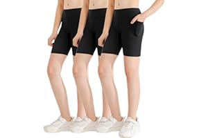 Naiyafly Girls Volleyball Bike Shorts Stretch Youth Athletic Gymnastics Shorts Kid Yoga Dance Compression Shorts with Pocket
