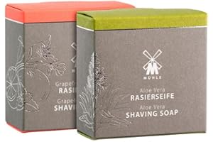 MÜHLE Duo de savon à raser - Pour tous les types de peau - Doux, fruité, végétalien - 2 x 65 g - Aloe Vera et menthe pamplemousse