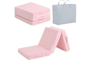 Tiita Kleinkind Faltbare Bodenmatratze, 145 x 56 x 8 cm kleine Boden Nap Matte für Schlafen Kindertagesstätte, Kinder Trifold Stuhl Futon Matratze, tragbare Baby Tri Folding Matratze, Plüsch Rosa