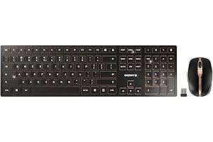 CHERRY DW 9100 SLIM, Set di Tastiera e Mouse Senza Fili, Layout per l'Unione Europea (QWERTY), Connessione Bluetooth e Wireless 2,4 GHz, Tasti Silenziosi, Ricaricabile, Nero-Bronzo