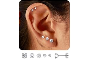 ADRAMATA 5 Paires 316L Acier inoxydable CZ Lot Boucles D'oreilles Femme Homme Cartilage Helix Boucles D'oreilles Piercing Ronde Cubique Zircone Boucle D'oreille à Vis à Billes Dos Plat Barbell