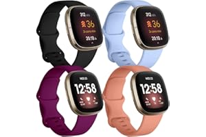 JUVEL Bracelet Compatible avec Fitbit Versa 3 Bracelet/Fitbit Sense/Versa 4 Bracelet, 4 Pack Remplacement Sport en Silicone Souple Bracelets pour Femme Homme, Petit Grand