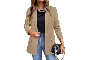 Hveuluop Gieen Blazer da Donna - Giacca da Abito Casual da Lavoro a Maniche Lunghe, vestibilità Ampia, con Un Bottone, Elegante Giacca da Ufficio da Donna Primaverile e Autunnale