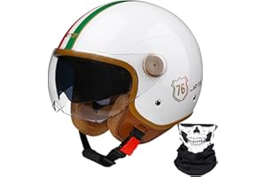 STRTG Motorcycle Helmet,Retro 3/4 Open Face Motorcycle Half Helmet with Double Visor, for Men Women Scooter ATV Cruiser Helmet ECE/DOT Approved