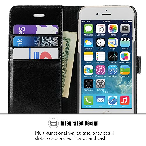 OCASE iPhone 6 Case iPhone 6S Case [Screen Protector Included] Wallet Leather Case For Apple iPhone 6/6S Devices - Black