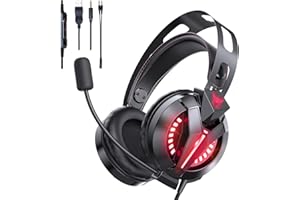 DIZA100 Gaming Headset für PS4 PS5, PS4 Headset mit Mikrofon & LED Lichter, 3.5mm Surround Sound Headset Gaming Kopfhörer für PC Switch Laptop Mac