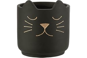J-Line by Jolipa Cache Pot Noir avec Visage de Chat de Couleur Or
