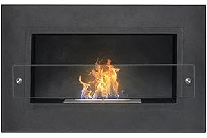 FRANKYSTAR Adriano - Caminetto a bioetanolo da incasso con 1 bruciatore da 1.5L. Camino a bioetanolo in acciaio inox e vetro temperato. 64x40 cm colore nero