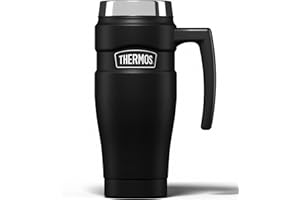 Thermos Stainless King Matt Black Travel Mug (470ml), Reusable Insulated Stainless Steel Coffee Cup for Hot or Cold Drinks, Vacuum Sealed Water Flask with a Leak-Proof Lid, 7hr Hot/18hr