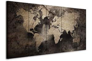 murando - Quadro Mappamondo 200x80 cm 5 Pezzi Stampa su tela in TNT XXL Immagini Moderni Murale Fotografia Grafica Decorazione da Parete Quadri Componibili Calcestruzzo Travel Marrone k-A-0468-b-m