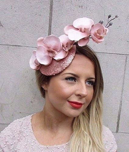 Rose Gold Blush Pink Sequin Orchid Flower Fascinator Hat Wedding Hair Clip 2726 *EXCLUSIVELY SOLD BY STARCROSSED BOUTIQUE*