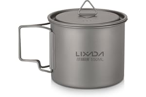 Lixada Pot de camping portable en titane Avec poignée pliante 300 ml, 350 ml, 420 ml, 550 ml, 650 ml, 750 ml, 900 ml, 1600 ml, ., Volume : 550 ml