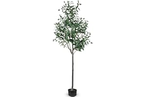 TonJin Artificial Olive Tree 6FT/180cm Tall Faux Silk Plant Large Fake Olive Potted Tree with Natural Wood Trunk and Lifelike Fruit for Home Office Decor Indoor with Plastic Planter
