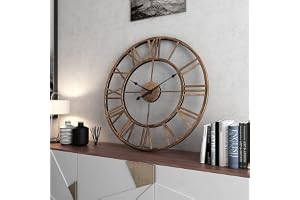 GUDEMAY Stor Vintage Väggklocka XXL 50 cm Diameter - Retro Lantlig Stil, Tyst, Romerska Siffror, Tyst Utan Tickande Ljud Meta