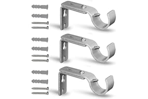 FUOBECIE Adjustable Curtain Pole Brackets, 3Pcs Curtain Rail Brackets Heavy Duty Metal Curtain Rod Brackets Rod Holder with Screws for 1" Diameter Curtain Rod (Silver)