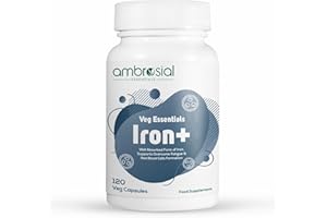 Ambrosial Iron Tablets High Strength 25mg| Iron Supplements for Women & Men Blood Support & Helps Reduce Tiredness & Fatigue | Enhanced Absorption & Non - Constipating (Pack of 1-120 Capsules)