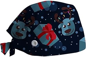 PAIDAXING Unisex Scrub Cap Surgical Cap Chef Hat Adjustable Cotton Printed Surgical Cap Work Cap Kitchen Hat for Women Men Doctors for Christmas