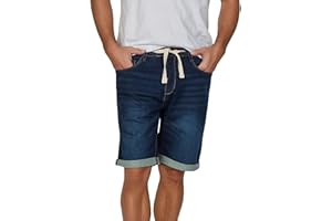 riverso RIVPaul - Pantaloncini di Jeans da Uomo, Pantaloni Corti Estivi, Bermuda Elasticizzati, Jeans Short in Cotone, Grigio, Blu, Blu Scuro, W30 - W42