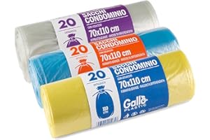 Gallo , 60 sacs de collecte séparés, haute résistance, 70 x 110 cm, 110 litres, bleu, transparent, jaune