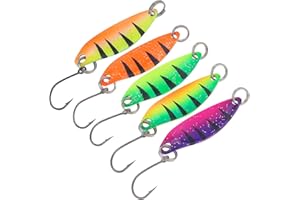 OriGlam 5pcs Fishing Spoons Lure Hard Baits with Hooks, Metal Fishing Baits Fishing Lures Baits Fishing Gear, Hard Spoon Sequins Fishing Lures for Trout Bass Pike Walleye Salmon