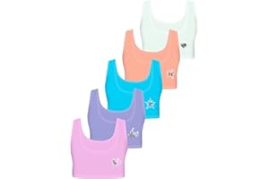 LOREZA ® 5 Brassières en Coton pour Fille Pierre à Strass sous-vêtements Soutien-Gorge de Sport Tailles 10 à 15 Ans