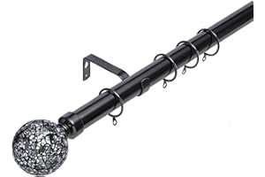 CASEETO Crackle Glass Ball Finials 28 mm Extendable Curtain Poles Rods Voiles, Black Nickel 180-340 cm