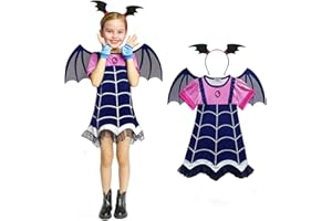 Amycute Costume da Vampiro per Bambini Ragazza, Vestito da Vampiro Cerchietto Ali di Pipistrello per Halloween Natale Carnevale Cosplay Costumi