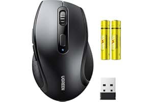 UGREEN Wireless Mouse With 2*AAA Battery, Ergonomic 2.4GHz Cordless Computer Mouse 1600DPI, Silent Mice 6 Buttons for PC, Laptop, MacBook Pro/Air, Chromebook, Tablet, Full Size Black Battery Included
