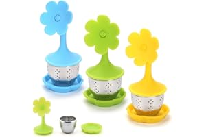 FEMONGY FEMONGÍA infusor te 3 piezas colador te con asas de silicona (no calientes), infusionador, infusor de te, colador de te, infusores de te, Colador de té fácil de limpiar(fiore)