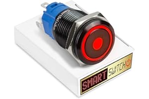 SmartSwitch 22mm Angel Eye DOT Black Metal Latching DPDT 2NO2NC Push Button Red LED Metal Switch AE22