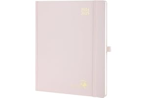 POPRUN Academic Diary 2024-2025 Hardback Week to View Large (26.5x21.5 cm) 17 Months (Aug'24 - Dec'25) Mid Year Diary 24/25 Vertical Weekly Planner, Inner Pocket (Light Pink)