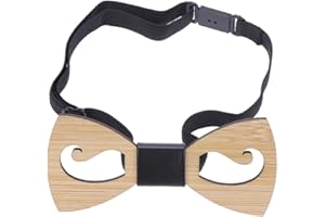 Amosfun Cravate en Bois avec Moustache Modèle Creux Sangle Réglable Vintage Noeud Papillon en Bois pour Mariage Cérémonies Fête
