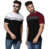 Tfortees Men's Cotton Round Neck Colorblock Half Sleeve Combo Tshirt - (Pack of 2)