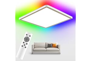MILFECH 24W LED Deckenleuchte Dimmbar mit Fernbedienung,3000K-6500K Deckenlampe mit 13 RGB Farbwechsel 3W Backlight IP54 Quadrat Flach LED Lampen für Schlafzimmer Kinderzimmer Wohnzimmer Modern 3200LM