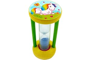 Hess Holzspielzeug 14589 - Zahnputzuhr aus Holz für Kinder, Serie Einhorn, inkl. Sanduhr mit farbigem Sand, handgefertigt, zur täglichen Nutzung beim Zähneputzen