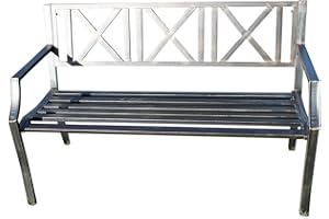 GARDEN MARKET PLACE Metal Garden Bench with Cast Iron 'Modern Design' Back Rest