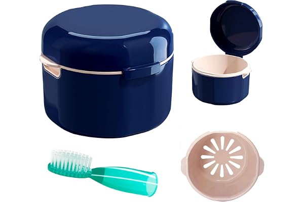 DIDATOOL Cadeau Femme, Boite a Dentier Nuit, Etui pour Dentier avec Couvercle, Étui pour Prothèses Dentaires avec Panier de Rinçage Amovible, Boite pour Appareil Dentaire (Bleu nuit)