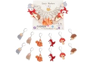PLIGREAT 12 Pcs Squirrel Owls Mushroom Stitch Markers, Resin Crochet Stitch Marker Charms Knitting Locking Stitch Marker with Lobster Claw Clasps for Weaving Sewing Quilting Jewelry Making Accessories