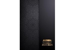 Agenda semainier 2024 2025: Grand format A4 | Planificateur hebdomadaire 18 mois, 1 semaine sur 2 pages avec heure (juin 2024 à décembre 2025) | Français | Mandala Noir Or