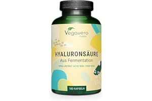 Ácido Hialurónico Puro Vegavero | La Dosis más Alta: 600 mg | Libre de Aditivos & Vegano | 180 Cápsulas | Natural de Fermentación | 800-1500 kDa | Hidratante facial + Articulaciones…