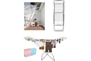 JARDIN202 - Tendedero de Aluminio con Capacidad de 20m Incluye 20 Pinzas | Tendal Plegable con Varillas Gruesas y Resistente 